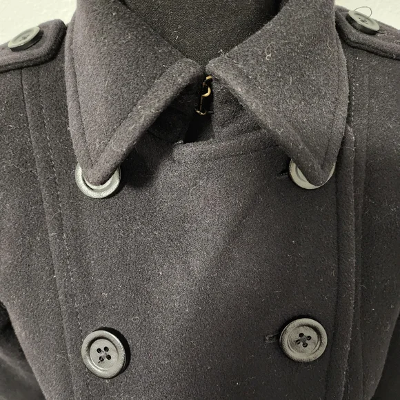 London Fog Heritage Black Wool Blend Trench Coat with Leather Accents - Picture 3 of 16
